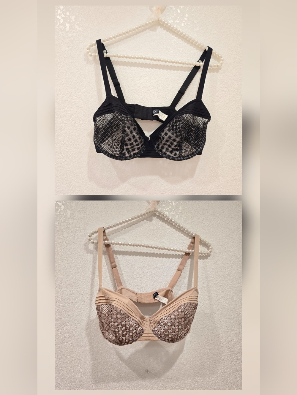 LOU Paris Underwire Bra 2 Pieces 32E Tan Black - Picture 1 of 9